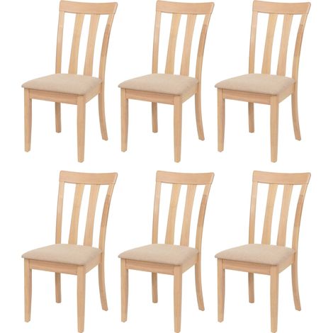 Lot de 6 chaises de salle à manger HWC-G46, chaise de cuisine, tissu/textile, bois massif- structure couleur naturelle, (1/5)