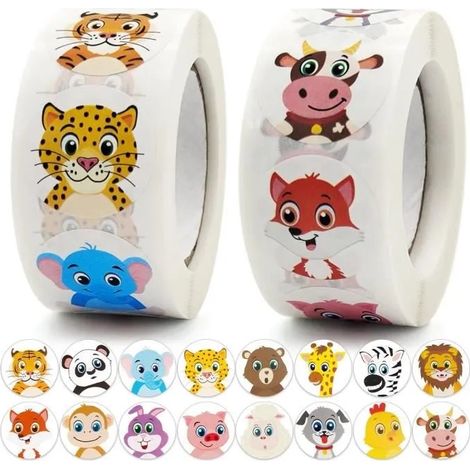 Autocollants - Lettres Adhésives - 1000 Pcs - Ronds - Animaux - Récompense (1/4)