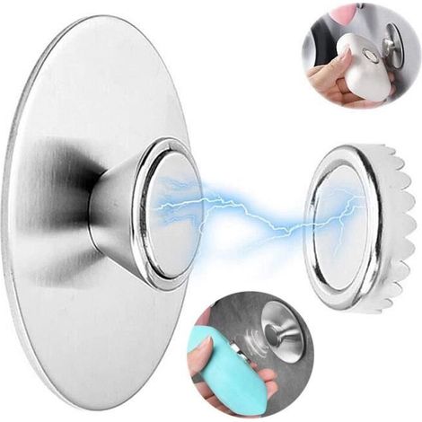 Magnetischer Seifenspender aus silbernem Edelstahl – Selbstklebend – Platzsparend für Bad oder Küche (1/4)