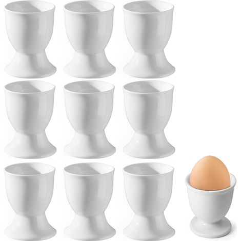 Lot de 9 coquetiers - 4,8 x 4,9 cm - Empilables - En plastique - Pour œufs durs et doux - Sur chaque table de petit-déjeuner - Ronds - Blanc (1/5)