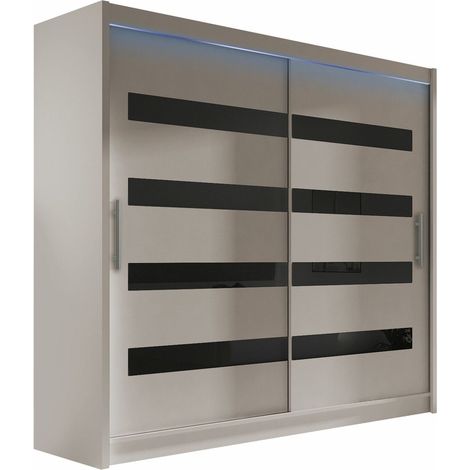 Armario Closico Pallor XI, Cachemira + Negro, 215x180x58cm, Puertas de armario: Correderas, Número de estantes: 5, LED (1/4)