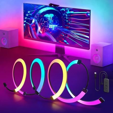 HOXILEELEO - Ruban LED pour Gaming Monitor, Synchroniser avec Rythme de Musique, LED Chambre pour Moniteur 27 Pouces (3 Ruban LED) (1/5)