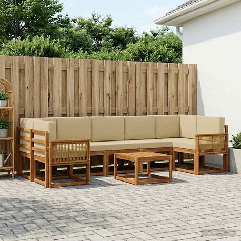 vidaXL Outdoor-Sofagarnitur 8 pcs Natur und Beige Polyester (1/5)