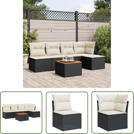 The Living Store 6-tlg. Garten-Sofagarnitur mit Kissen Schwarz Poly Rattan - Gartenmöbel Set - Esszimmergarnitur - Outdoor Möbel - Lounge Set - Balkonmöbel (1/5)