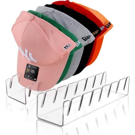 Confezione da 2 organizer per cappelli in acrilico, senza installazione, contiene 14 cappellini da baseball, contenitore, esposizione e organizzazione per armadio, camera da letto, cassettiera (traspa (1/5)