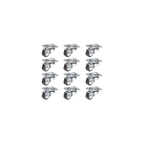Lot de 12 petites roulettes pivotantes de 1,3 cm (0,5 po), roulettes autocollantes à profil bas, plaque supérieure en acier pour petits appareils, meubles et boîtes de rangement (1/5)