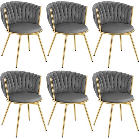 WOLTU 6x Poltrona Salotto Girevole Poltroncina Imbottita Moderna, Sedia da Scrivania per Ufficio, Velluto, Grigio Scuro (1/5)