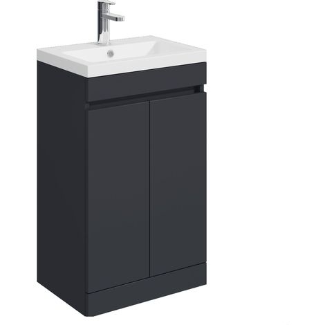 Balterley Tean 500mm Floor Standing 2 Door Compact Unit with Polymarble Basin - Dark Grey