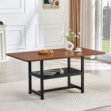 Tavolo da pranzo 160x90x76 cm effetto noce con vano portaoggetti FloraGrace (1/5)