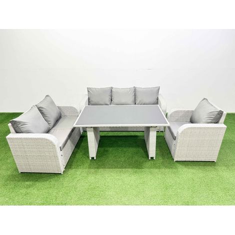 Fimous Rattan Outdoor Table Reclining Chair Sofa Set Light Grey 6 Seater (1/4)
