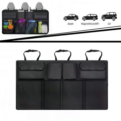 Auto-Rücksitz-Organizer, verstellbare Aufbewahrungstasche/Netz mit mehreren Fächern, hohes Fassungsvermögen, passend für SUV, Limousine, Kofferraumzubehör (1/4)