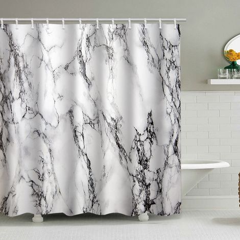 Duschvorhang mit Marmormuster (150 x 180 cm), bedruckter, wasserdichter Stoffduschvorhang, Duschvorhang aus Polyester mit geometrischem Muster, inklusive 12 Haken.
