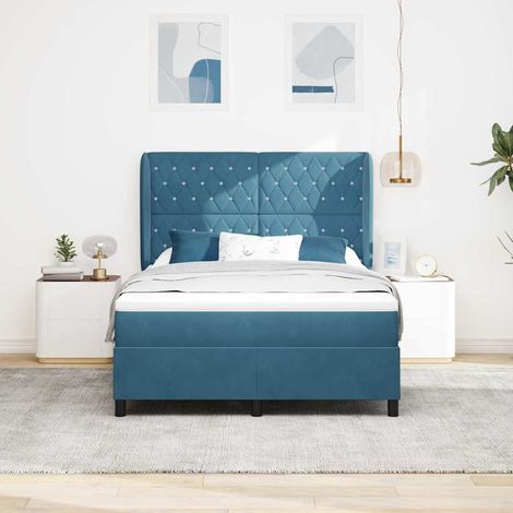 Boxspringbett mit Matratze Dunkelblau 200 x 140 cm Samt (1/5)