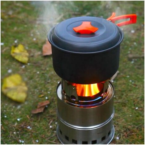 Réchaud à bois portable pliable et coupe-vent, réchaud à alcool compact en acier inoxydable pour camping en plein air, randonnée, pique-nique, barbecue (1/4)