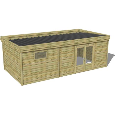 ABRI DE JARDIN bois traité 27mm, 7,4x4,3m, 32m2