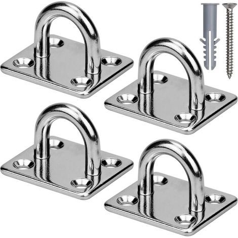 4 Pièces Plaque à œillets en Acier Inoxydable, 5mm Plaque à œillets avec Vis et Épingles en Plastique, pour Yoga, Sangle D'entraînement, Balançoire, Hamac (1/5)