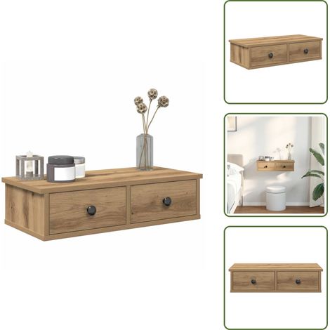 The Living Store Wandregal mit Schubladen Artisan-Eiche 60x28x15cm Holzwerkstoff - Schubladenregal (1/5)