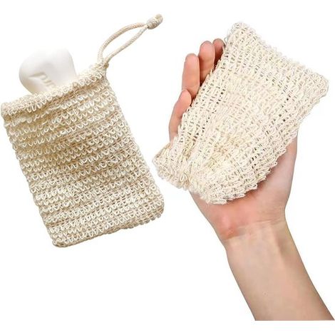 Juego de 2 bolsas de jabón de sisal, gasa para jabón, bolsa de jabón resistente, bolsa de jabón, bolsas de transporte de jabón de 14 cm x 10 cm (1/5)