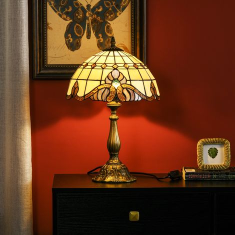 Lampe Table Artisanale Nuit Style Classique Chambre Salon Ø30x48 Mobilier Intérieur Verre Multicolore