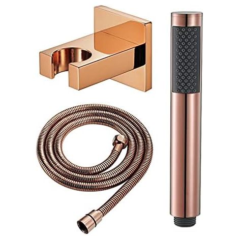 Duschkopf, Hochdruck-Handbrause aus massivem Messing mit 1,5 m langem Brauseschlauch und Handbrausehalterung, Roségold (1/5)