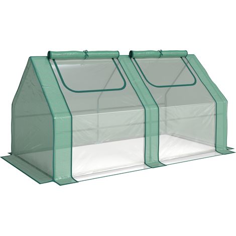 GagaMini Serre de Jardin Serre à tomates mini serre tunnel Double bâche toit pointu 180L x 90l x 90H cm Acier PE PVC 2 fenêtres avec Zip enroulables Vert (1/5)