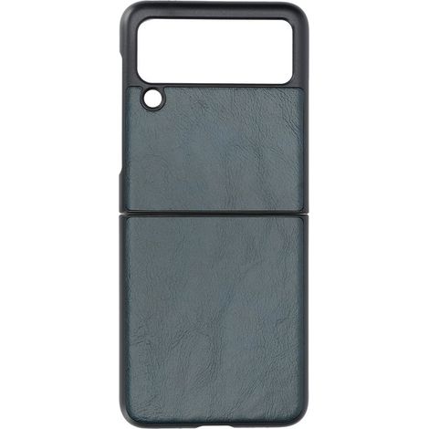 Faltbare Schutzhülle aus strukturiertem Echtleder für Samsung Galaxy Z Flip 3, robuster Schutz, blaue Farbe (1/5)