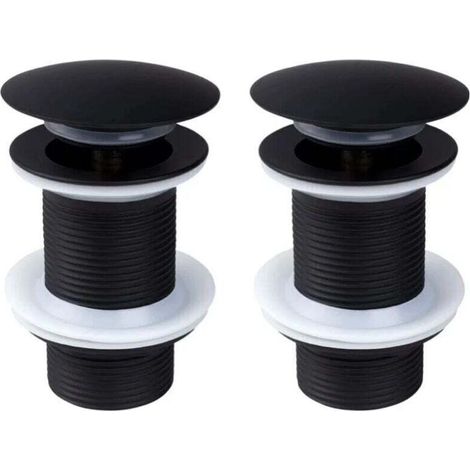 Bonde de lavabo noire sans trop-plein – Lot de 2 pièces – Mécanisme pop-up – Laiton de haute qualité – Connexion G1¼