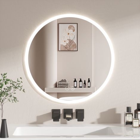 AquaWise Miroir Salle de Bain LED Ø60cm Rond Anti-buée Éclairage 3 Couleurs Dimmable Mémoire Cadre Aluminium Verre Argenté Bouton Tactile Intelligent, Économie d'Énergie