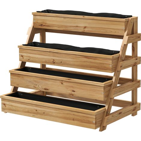 Jardinière surélevée 4 niveaux avec trous de drainage et géotextile, bois de sapin, 75x57x60,5 cm (1/5)