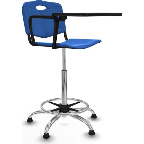 Taburete Robledo giratorio plástico azul brazo con pala diestros base cromada topes