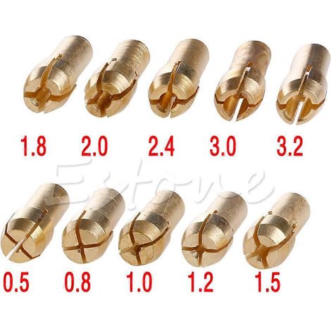 Lot de 10 mandrins de perçage en laiton avec pinces de serrage, diamètre de tige 4,3 mm (0,5-3,2 mm), pour outils rotatifs