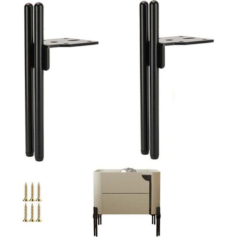 Lot de 2 pieds de meubles en métal noir, pieds de table de 18 cm, meuble TV, meuble de salle de bain avec vis, protecteur de sol et base silencieuse antidérapante. (1/4)