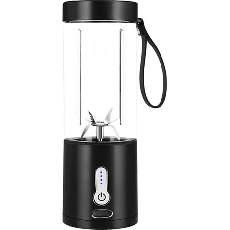 Wiederaufladbarer, tragbarer USB-Standmixer für Smoothies und Säfte – Schwarz, kabelloser Personal Blender, 6 Klingen, Reiseflasche, ideal für Fitness und Büro (1/5)