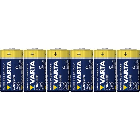 VARTA Batterien C Baby, 6 Stück, Longlife, Alkaline, 1,5V, ideal für Fernbedienungen, Wecker, Radios