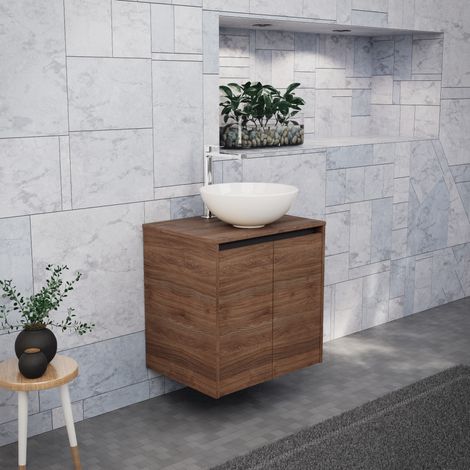 Inda - Meuble de salle de bain L.60 avec vasque à poser / Chêne (1/5)
