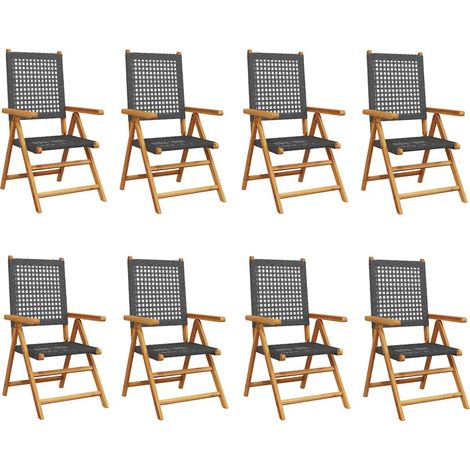Maison Exclusive - Sedie pieghevoli reclinabili, 8 pezzi, in polyrattan nero e legno massello (1/5)