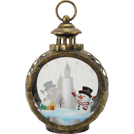 Lanterne de Noël Vintage avec Bougie LED Clignotante et Effet Flamme, Décoration Bronze Grand Bonhomme de Neige