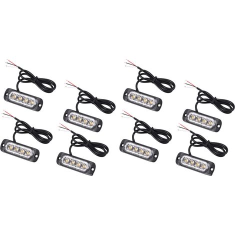 Set da 8 pezzi di 4 luci stroboscopiche di recupero a LED ambra, 12V/24V, spie di segnalazione guasti griglia arancione