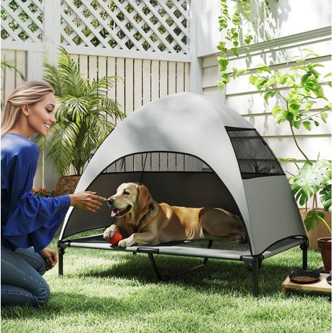 Cama elevada para perro con techo, 106 x 76 x 99 cm, gris claro OKMYHOME (1/5)