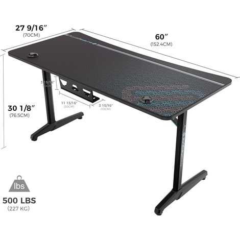 Eureka Ergonomic Grand Bureau de Gaming 150 cm (60") Table d'Ordinateur Incurvée pour Télétravail & Gamer, Support 3 Écrans avec Tapis de Souris XXL, Porte-Gobelet, Crochet Casque & Port USB (1/5)