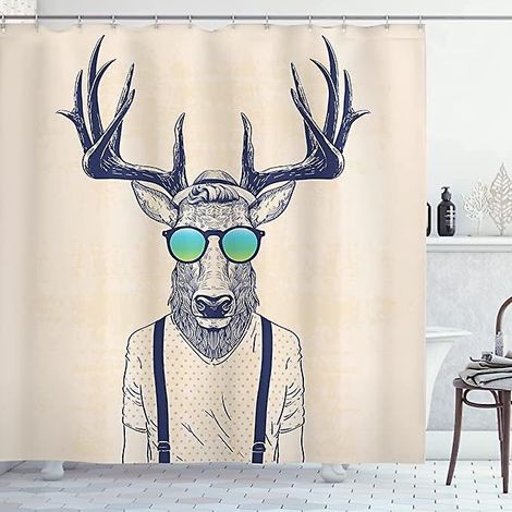 rideau De Douche (180cm  200cm Bois De Cerf), Funky Frais Animaux Fun, Salle De Bains En Tissu Avec Crochet Dcor Set