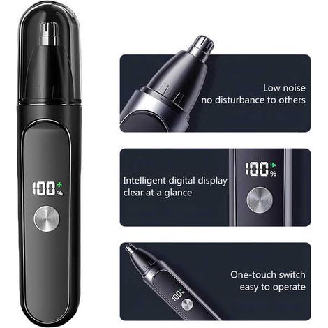 Tondeuse à poils de nez pour hommes et femmes - Tondeuse à poils de nez Clipper Pro 2025 - Moteur 14 000 tr/min avec écran LED, rechargeable par USB-C. Tondeuse à poils d'oreilles avec lames double fa (1/5)