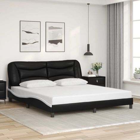 Bed Frame without Mattress Black and White 180x200 cm Super King Faux Leather vidaXL (1/5)