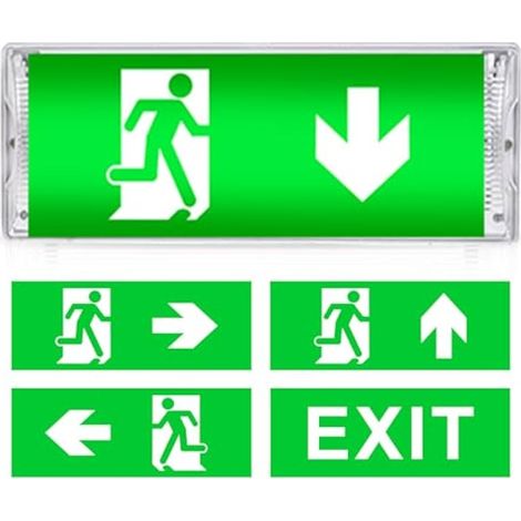 Éclairage de secours LED pour voie d'évacuation, lumière de secours avec 5 pictogrammes de sortie de secours, lumière fixe, éclairage de secours LED, batterie de secours 3h, signal de (1/5)