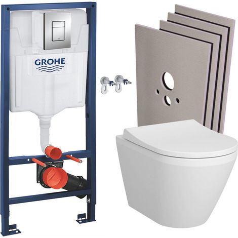 Grohe Pack WC Bâti-support Rapid SL + WC sans bride + abattant soft close + Plaque de commande WC Skate Cosmopolitan + Set habillage (1/5)