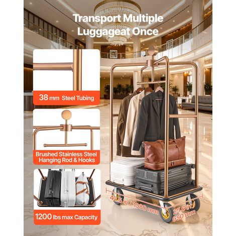 Chariot à Bagages d'Hôtel, Charge Max. 544,31 kg, Chariot Porte-Bagages avec Barre de Suspension pour Complexes Hôteliers, Cadre In… (1/5)