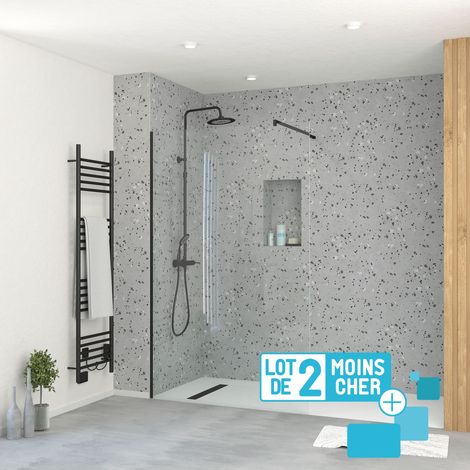 lot de 2 parois de douche 120x195 cm en verre trempé 5 mm - profilés et bras noirs (1/5)