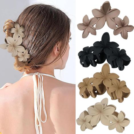 Grandes pinces à cheveux à fleurs pinces à fleurs antidérapantes pinces à cheveux hawaïennes à forte tenue pour cheveux moyennement épais femmes et filles accessoires (Hairclaw3Eggflower) (1/5)