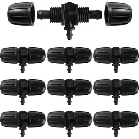 10 Stück T-förmige Schlauchverbinder mit Widerhaken, 3-Wege-Bewässerungsschlauchanschluss für 8/12 mm bis 4/7 mm Schläuche, 3-Wege-Tropfbewässerungsverbinder für Garten und Rasen