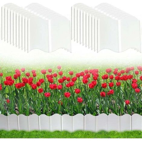 Bordure De Jardin Flexible 40 Pièces En Plastique Blanc Pour Pelouse Parterre Patio